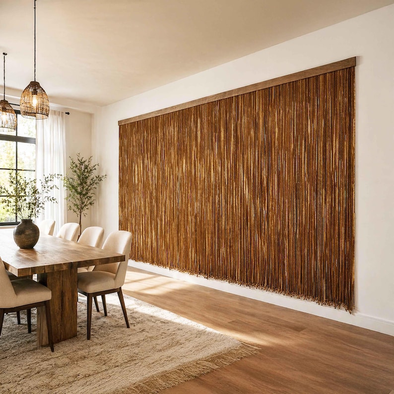 Hanging Reeds Oversized Acoustic Fiber Art Panel, Sunset Ombre Textile Wall Hanging ...