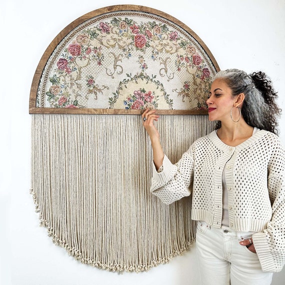Handwoven Turkish Rug: Vintage Floral Boho Wall Decor