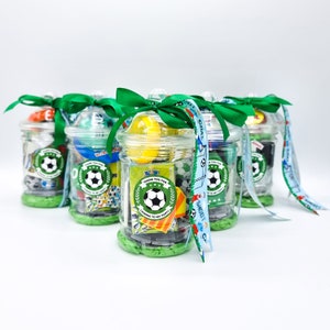 Pre Filled Children Football Birthday Goody Bags Jars With Toys, Football Party Favours For Boys And Girls