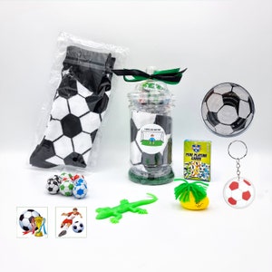 Pre-filled Birthday Party Football Goody Bags In Vintage Jars With Toys, Socks And Sweets For Children, Party Favours