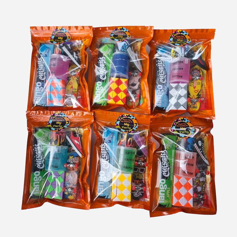 Older Boys Pre Filled Birthday Skateboarding Party Goody Bags, Party Favours With Toys And Sweets.