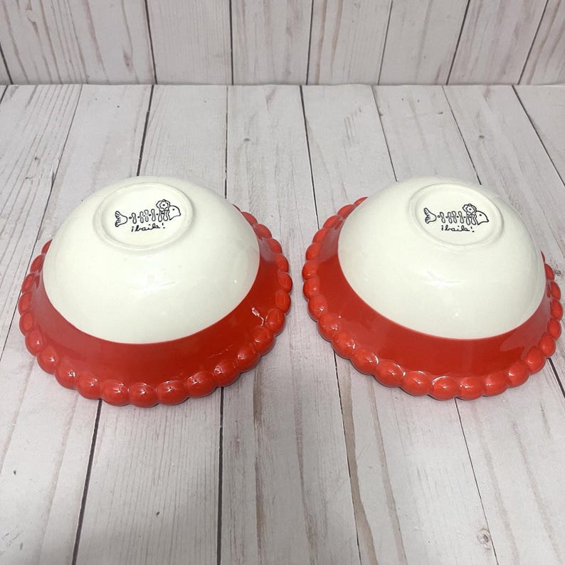 Vtg Anthropologie Baila Sun Stone Bowl 6" Hand Painted Design Flower Set of 2 image 7