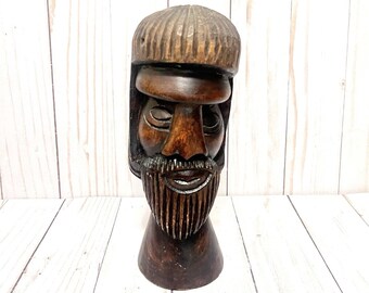 Vintage Handmade Wooden African Tribal Head Statue Figure