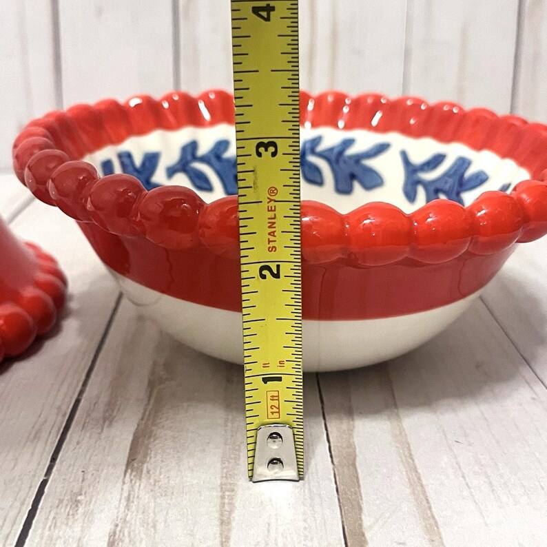 Vtg Anthropologie Baila Sun Stone Bowl 6" Hand Painted Design Flower Set of 2 image 8