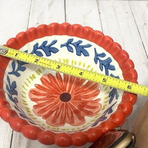Vtg Anthropologie Baila Sun Stone Bowl 6" Hand Painted Design Flower Set of 2 image 9