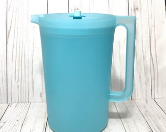 Vintage Tupperware-Krug Teal Aqua Druckknopf Dichtung 1 Gallon 1416E-1 / 1417-8