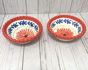 Juego de 2 cuencos de piedra Baila Sun de Anthropologie, vintage, de 15 cm (6 pulgadas), con diseño floral pintado a mano.