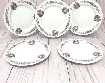 VTG Set of 5 Cottagecore Floral Plates Romantic Courting Couple Style China 7”