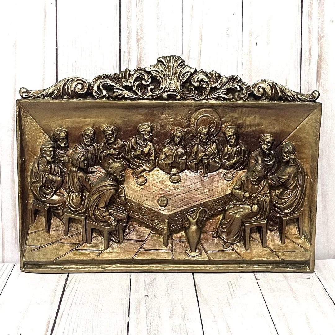 Vintage the Last Supper Ornate Wall Plaque High Relief / 3D Plaster and ...