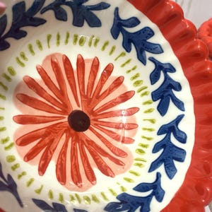 Vtg Anthropologie Baila Sun Stone Bowl 6" Hand Painted Design Flower Set of 2 image 4