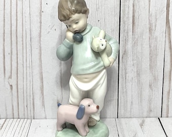 1987 NAO von LLADRO “Hello Mommy” Junge am Telefon und Hundefigur Handgemachte Vtg
