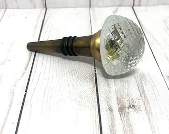 Tapón de botella de cristal tallado vintage, tapón de vino de latón, artículos de bar.