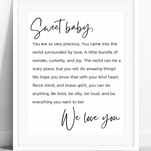 Baby Nursery Quote Print, Sweet Baby PRINTABLE Wall Art, Newborn Letter, Over the Crib Sign Gender Neutral Nursery Quotes DIGITAL DOANLOAD