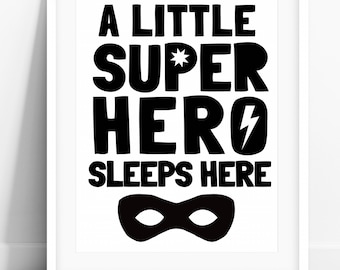 A Superhero Sleeps Here Print, Superhero PRINTABLE Wall Art, Boys Room Decor, Superhero Poster, Superhero Art Print Boys Bedroom Art DIGITAL