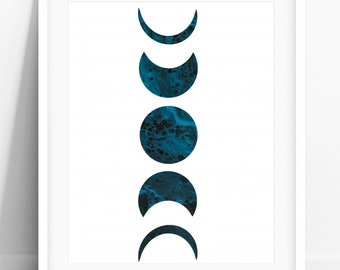 Teal Moon Phases Print, Moon PRINTABLE Wall Art, Moon Print, Bedroom Wall Art, Lunar Phase Moon Chart, Celestial Moon Phases Poster DIGIAL