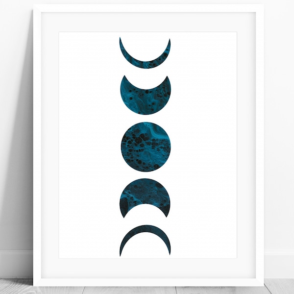 Teal Moon Phases Print, Moon PRINTABLE Wall Art, Moon Print, Bedroom Wall Art, Lunar Phase Moon Chart, Celestial Moon Phases Poster DIGIAL