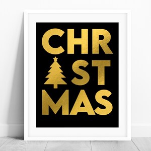 Black &amp; Gold Foil Christmas Print, Christmas Tree PRINTABLE Wall Art ...