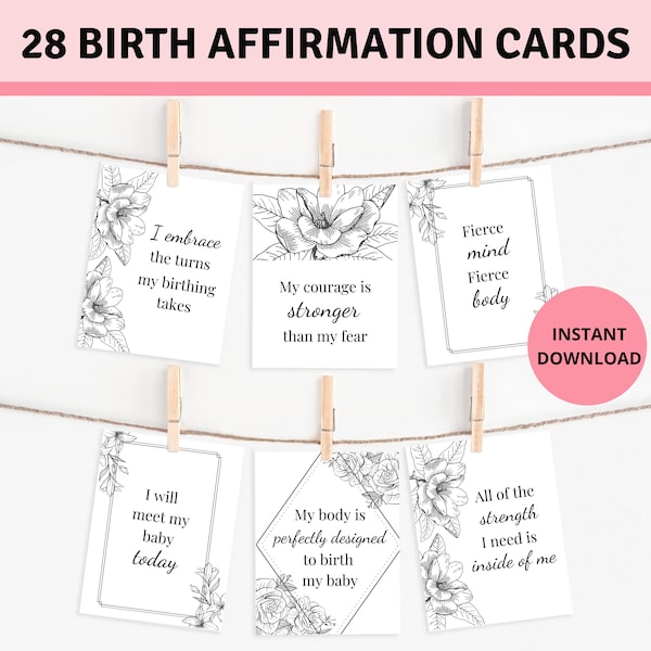 Birth Affirmation Cards, PRINTABLE Birth Affirmations, Pregnancy Gift, Natural Birth, Baby Shower Gift, Hypnobirthing, Affirmation Deck