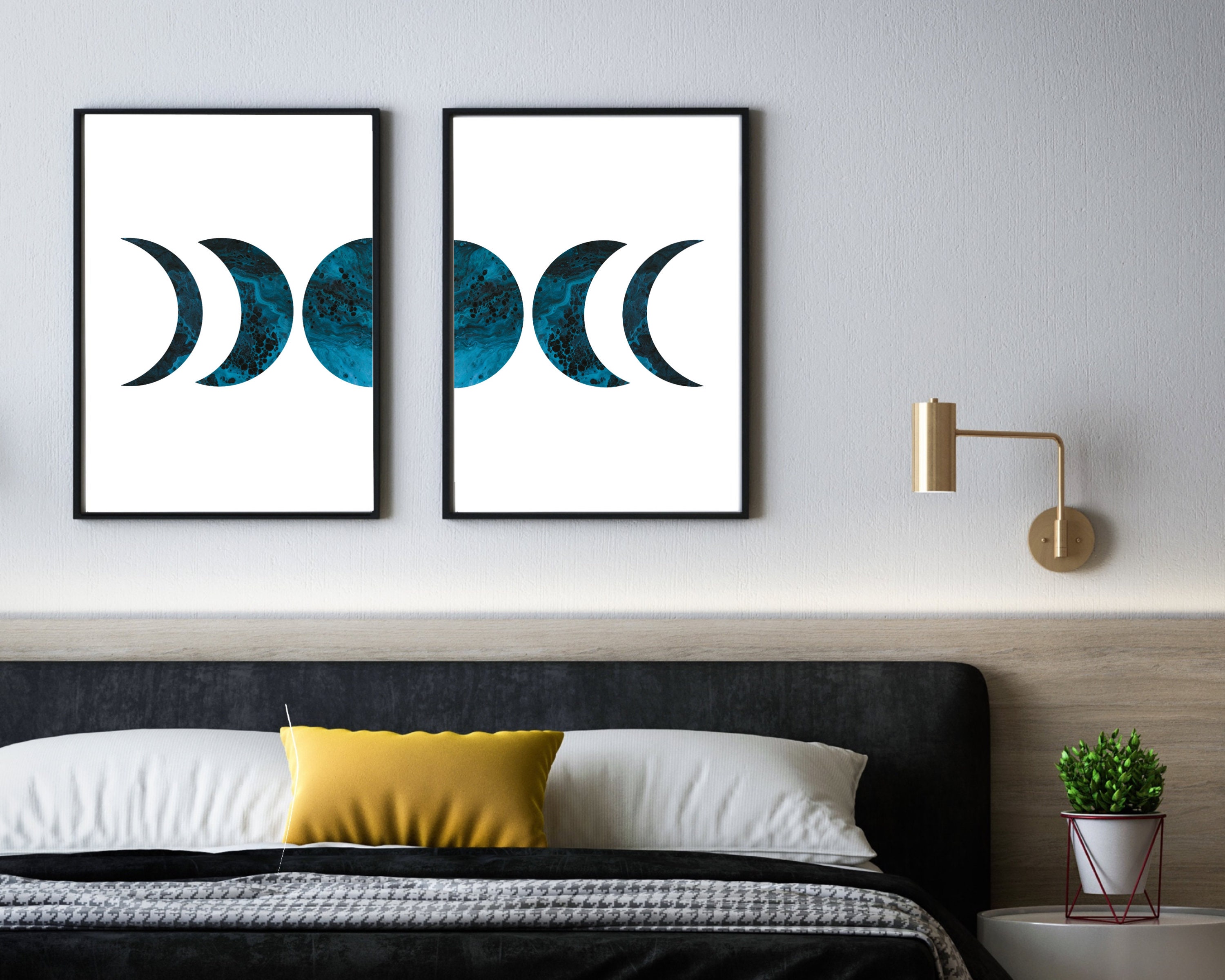 Teal Moon Phases PRINTABLE Wall Art Set di 2 stampe | Etsy