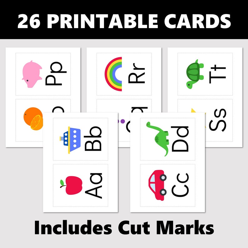 ABC Alphabet Flash Cards, Printable Kids Letters Card Set, Kid Preschool Toddler Classroom Gift, Educational Nursery Decor DIGITAL DOWNLOAD image 3