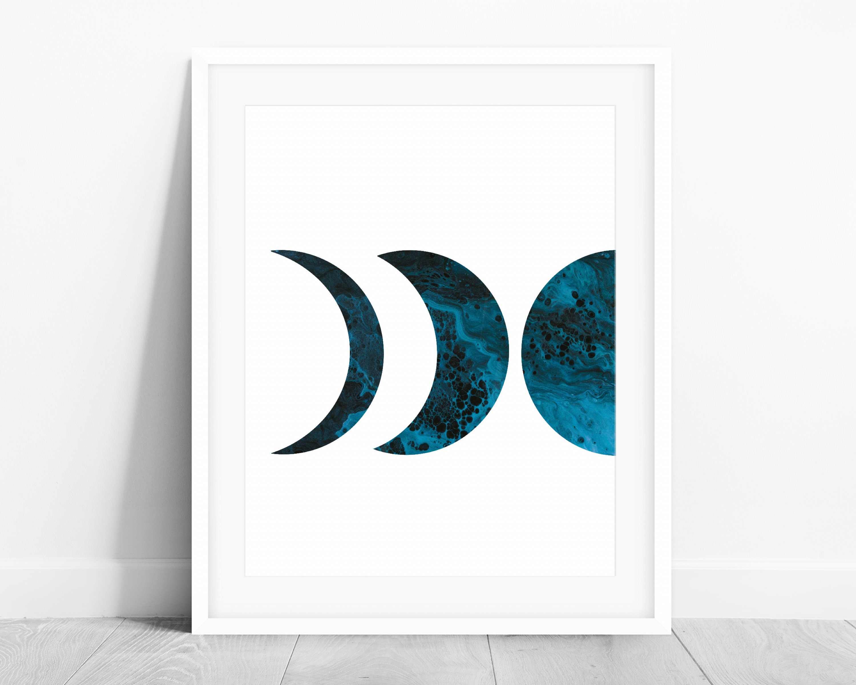 Teal Moon Phases PRINTABLE Wall Art Set of 2 Prints Modern | Etsy