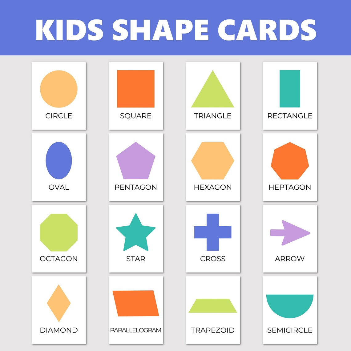 Shapes Flash Cards Printable Kids Shape Card Set Kid - Etsy