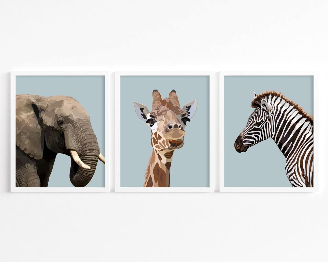 Safari Nursery Decor PRINTABLE Wall Art Set of 3 Prints, Giraffe ...