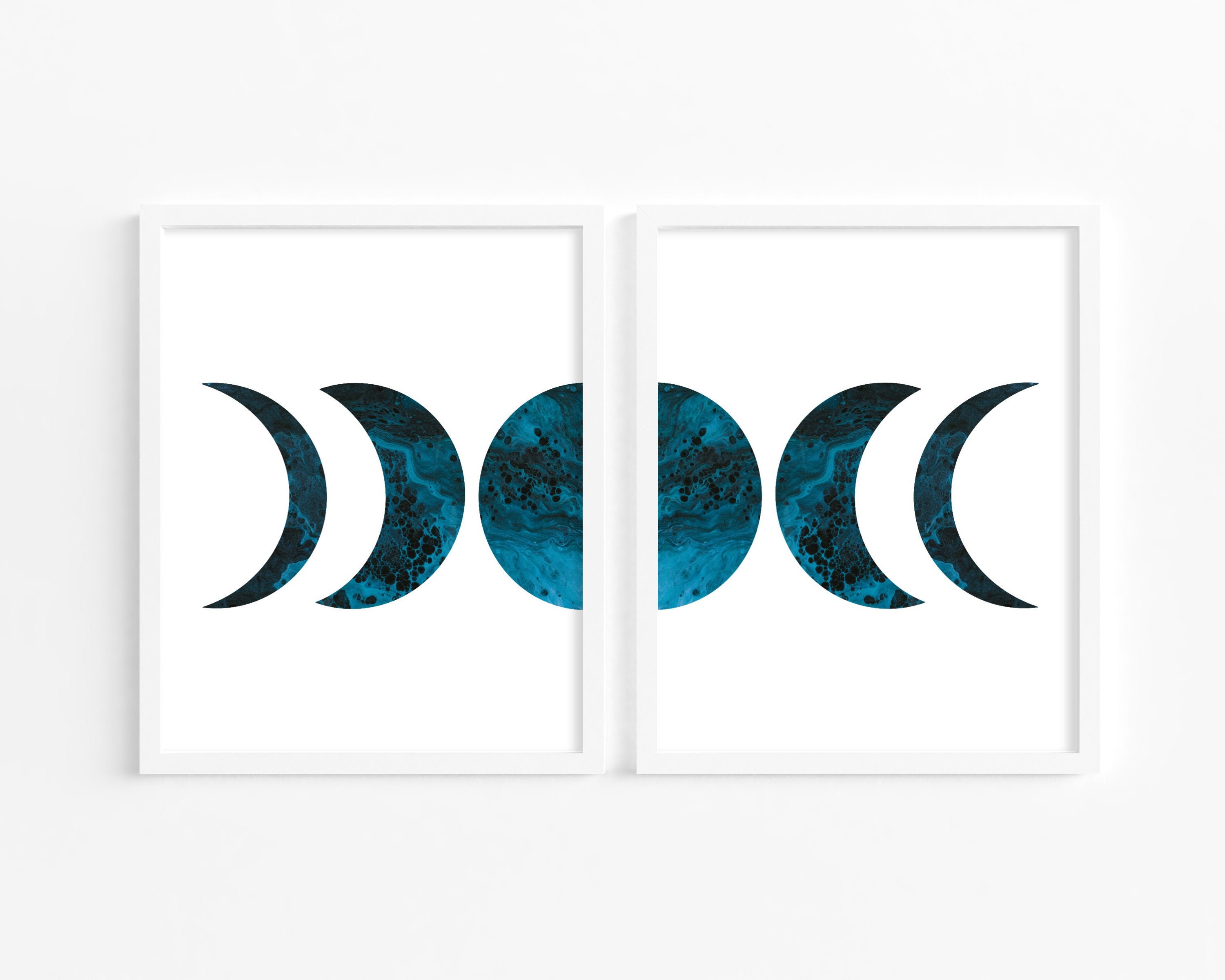 Teal Moon Phases PRINTABLE Wall Art Set of 2 Prints Modern | Etsy