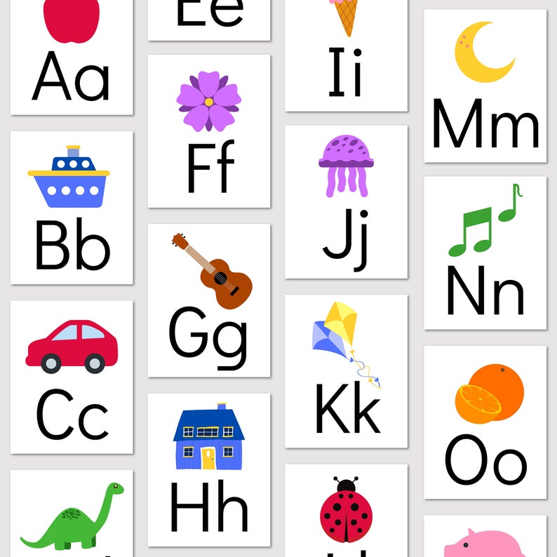 ABC Alphabet Flash Cards, Printable Kids Letters Card Set, Kid Preschool Toddler Classroom Gift, Educational Nursery Decor DIGITAL DOWNLOAD image 2