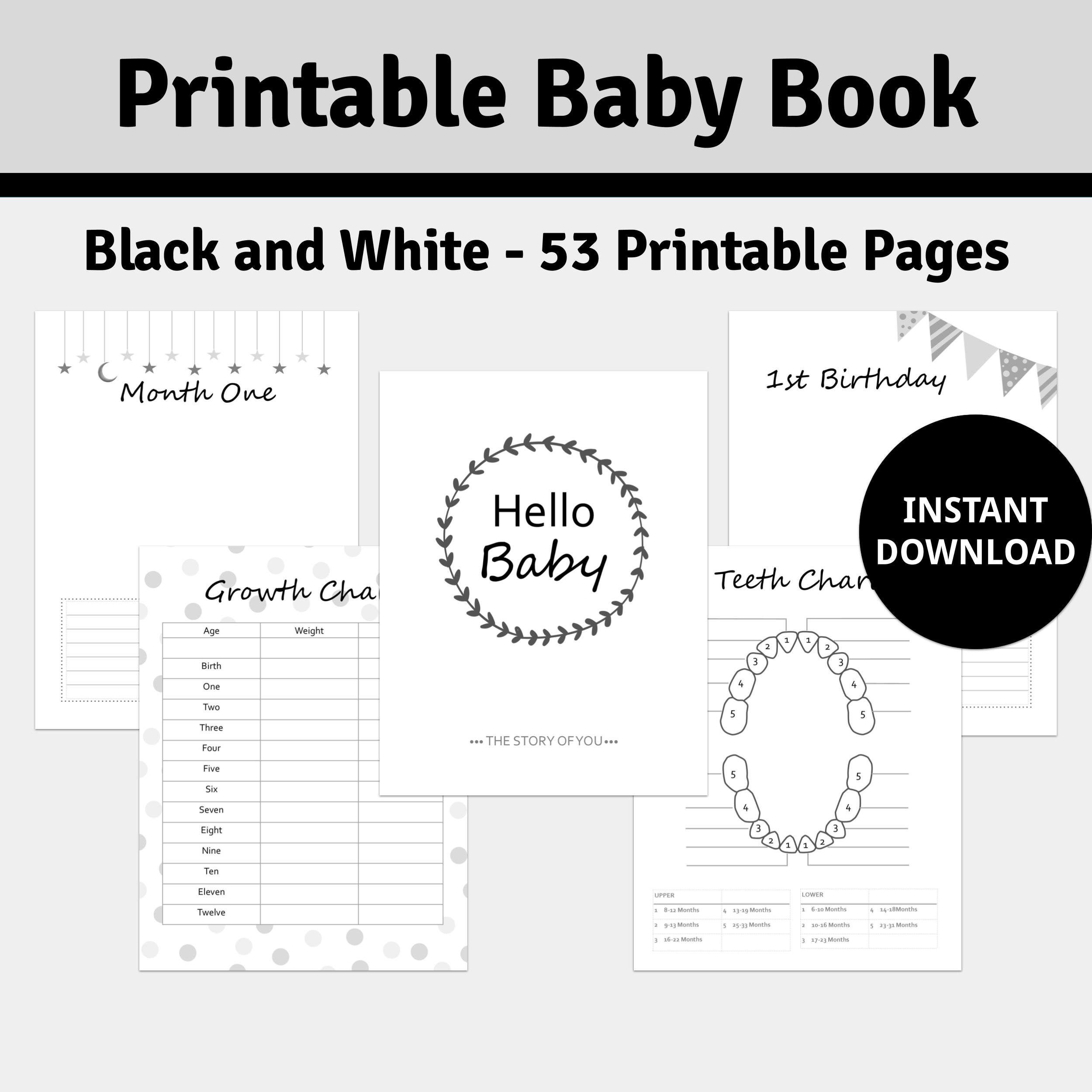 Baby Memory Book PRINTABLE Black and White Printable Baby | Etsy