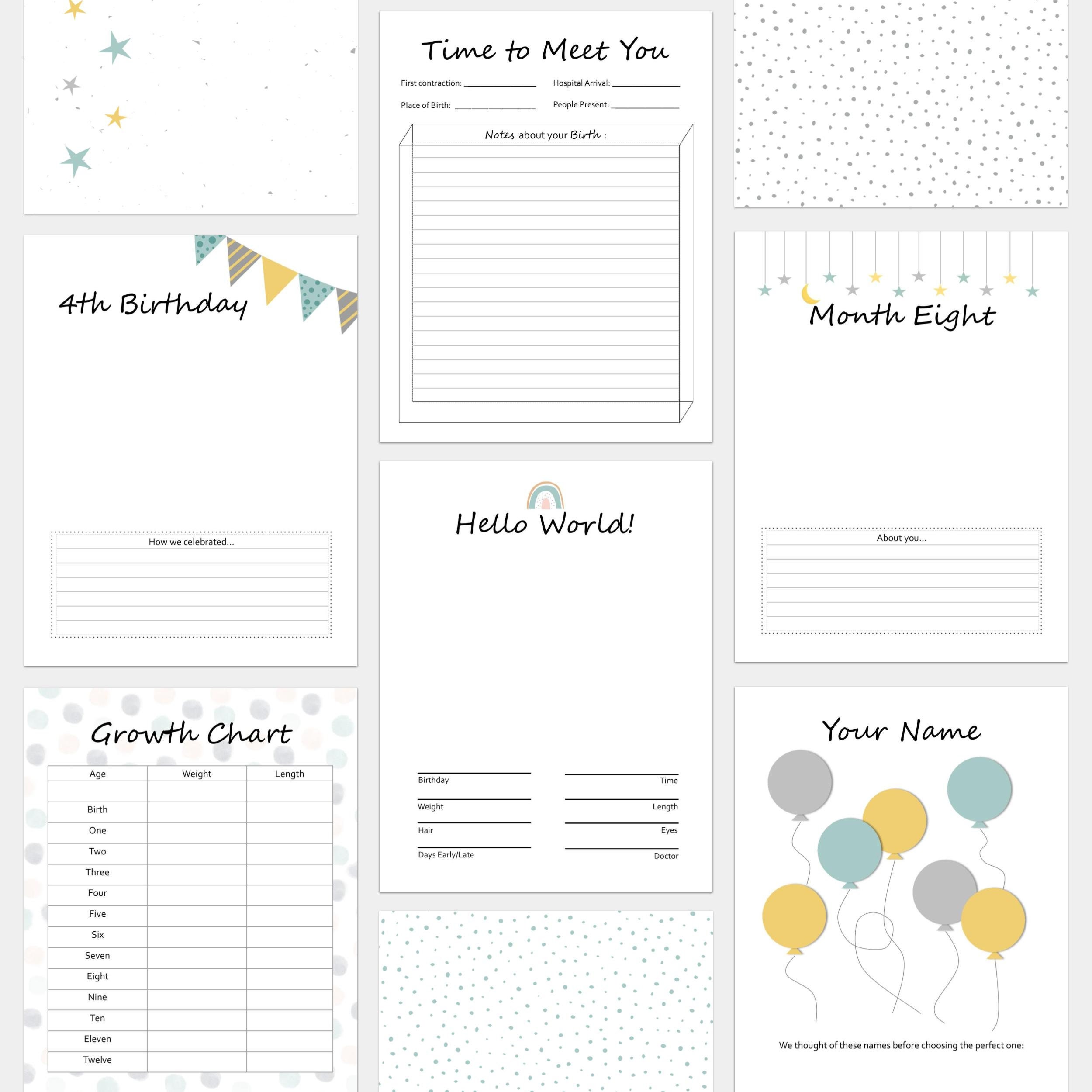 PRINTABLE Baby Journal Baby Memory Book Baby Book Pages Etsy