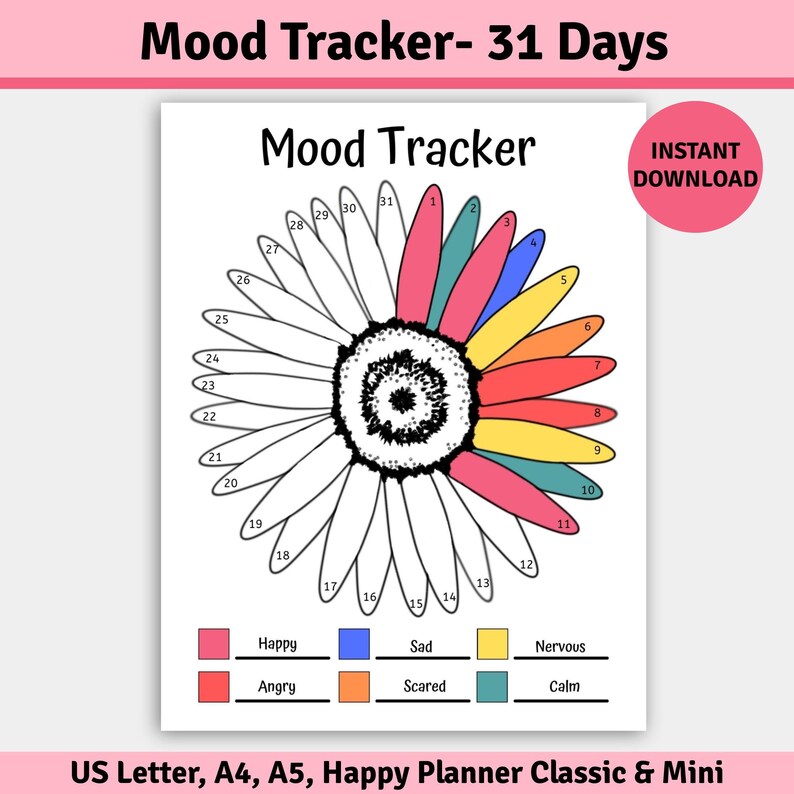 Sunflower Mood Tracker Printable Kid Mood Chart Journal Etsy