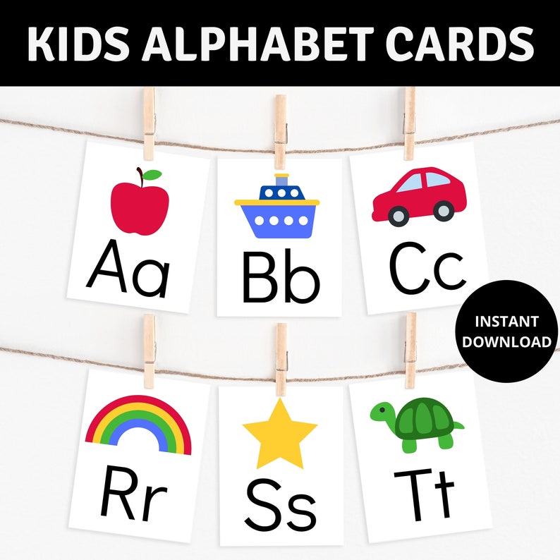 ABC Alphabet Flash Cards, Printable Kids Letters Card Set, Kid Preschool Toddler Classroom Gift, Educational Nursery Decor DIGITAL DOWNLOAD image 4