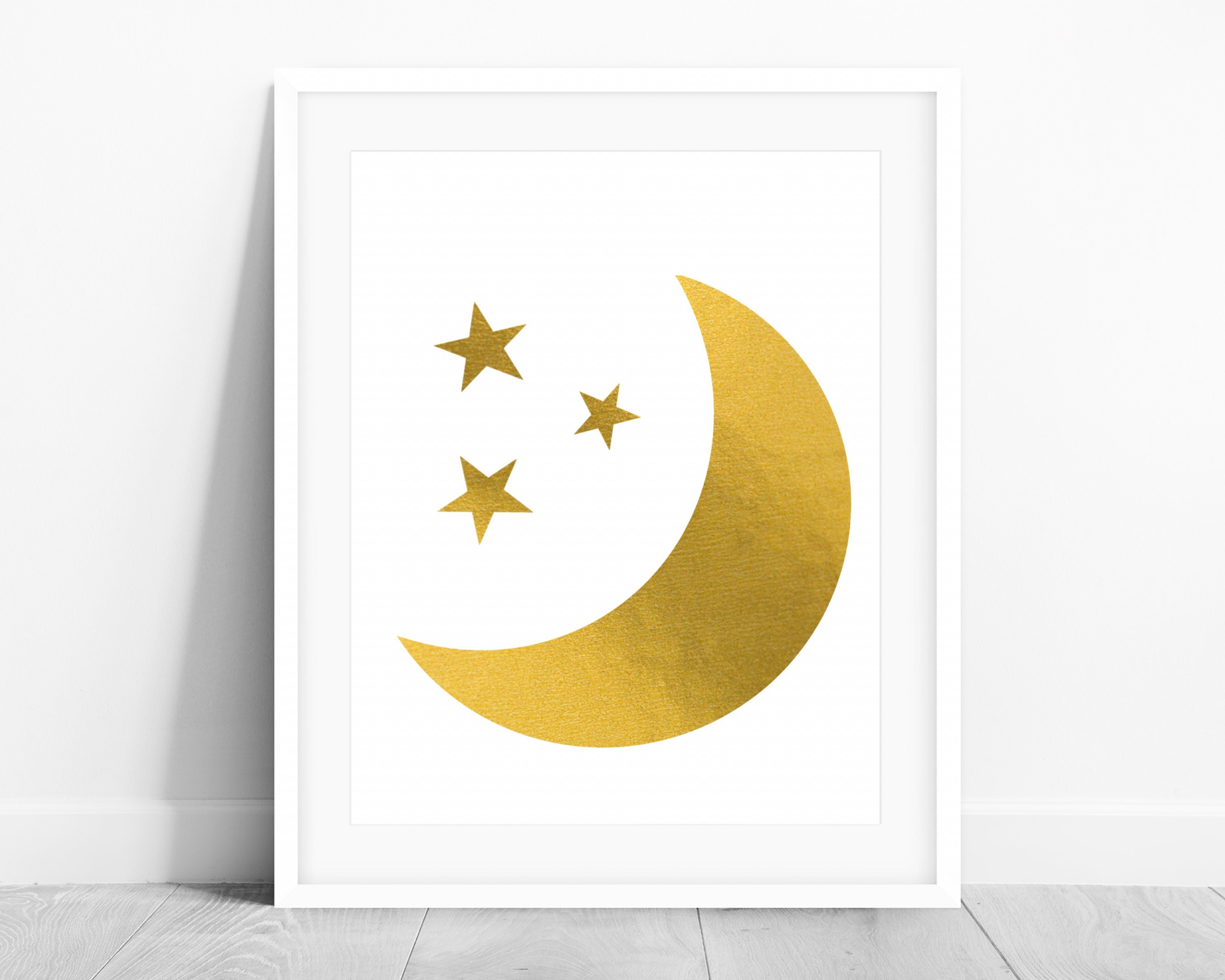 Gold Moon & Stars Print Gold Foil PRINTABLE Wall Art Neutral Etsy