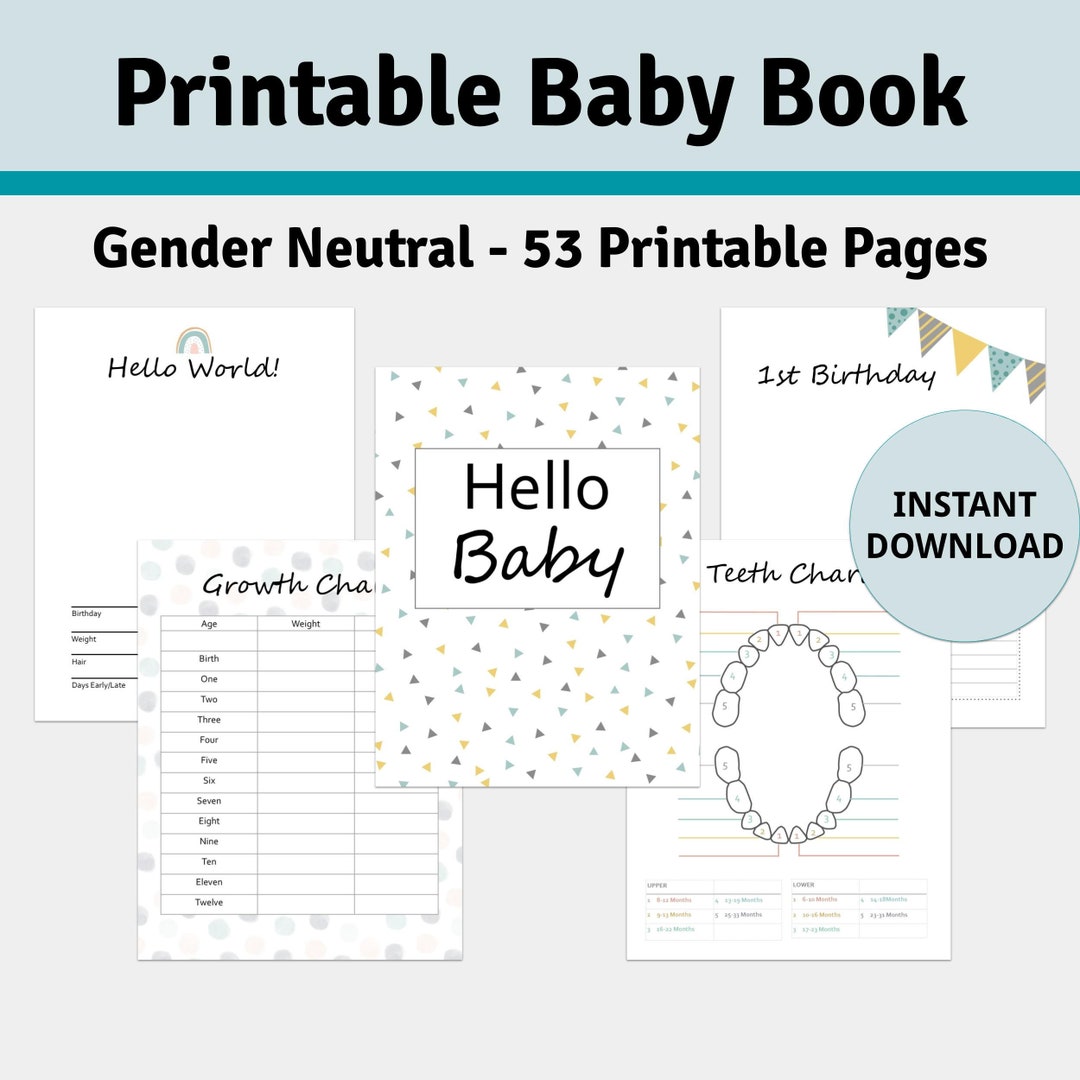 Gender Neutral Baby Memory Book, PRINTABLE Baby Book Pages, Boys Baby ...