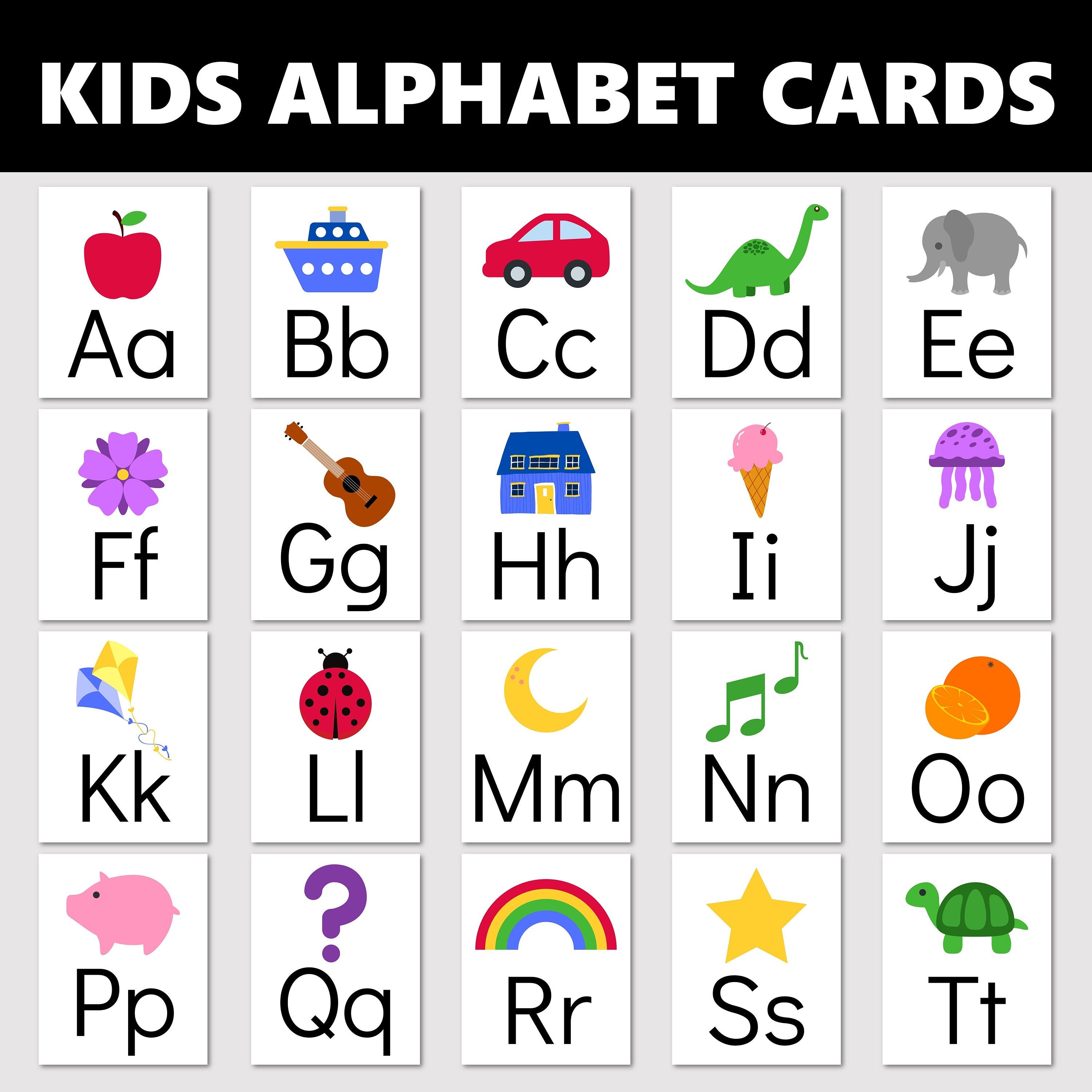 ABC Alphabet Flash Cards Printable Kids Letters Card Set Kid - Etsy