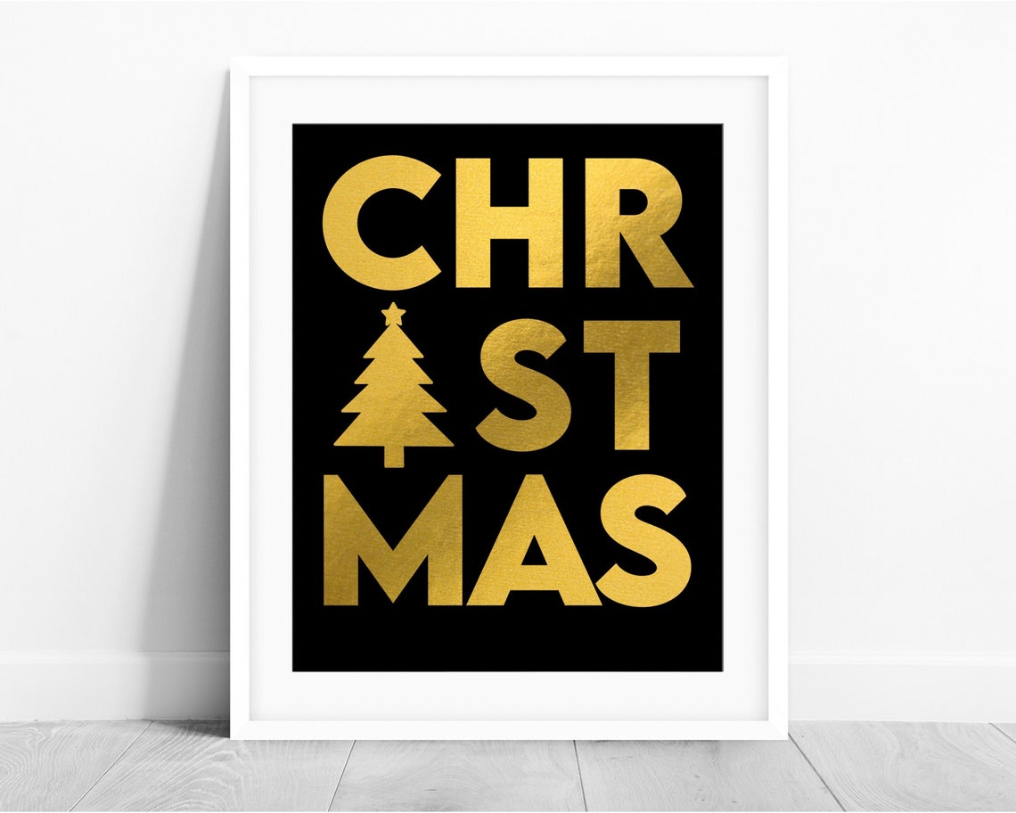 Black &amp; Gold Foil Christmas Print Christmas Tree PRINTABLE - Etsy