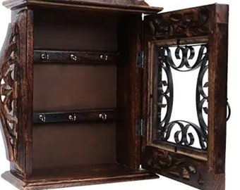 Wooden Key Holder Box/Antique Key Box/Wooden key cabinet, Handmade key  house/Key keeper/ Wall hanging key hanger, Key storage box