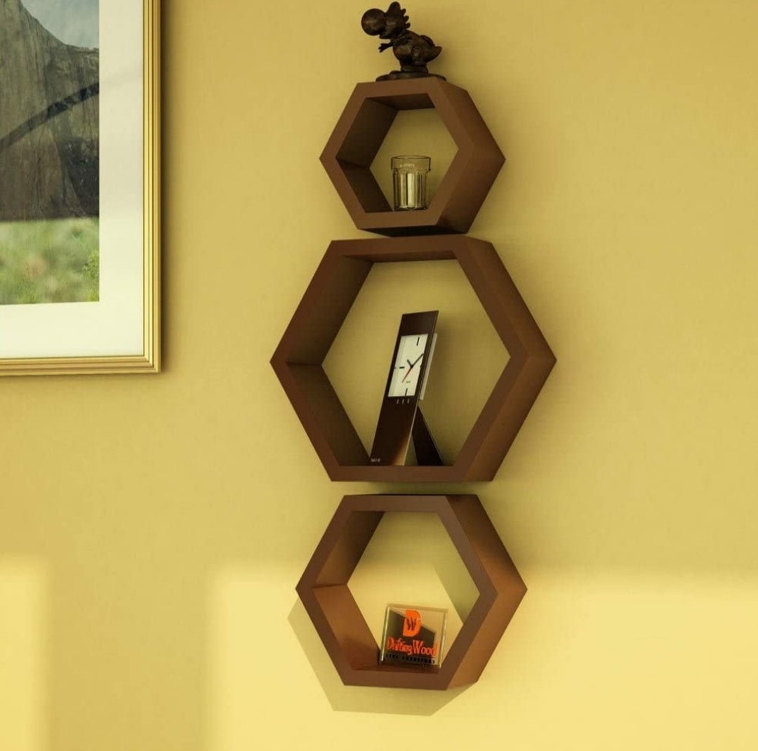 Hexagon Shelves Shelf, Set of 3 Floating Hexagon Shelf White / Wall Art/ Geometry