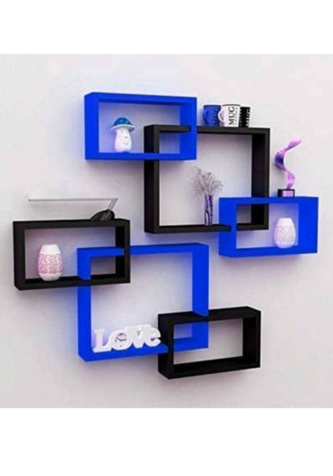 Modern Intersecting Wall Shelf/ Home Wall Decor Set of 6 blue Etsy