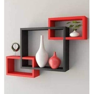 Decoration Shelf Rack(set of 3) Intersecting Wall Shelves/Book Shelf/Floating Shelves Wall Hanging-Home Decor-Wooden Shelves (Red & Black)