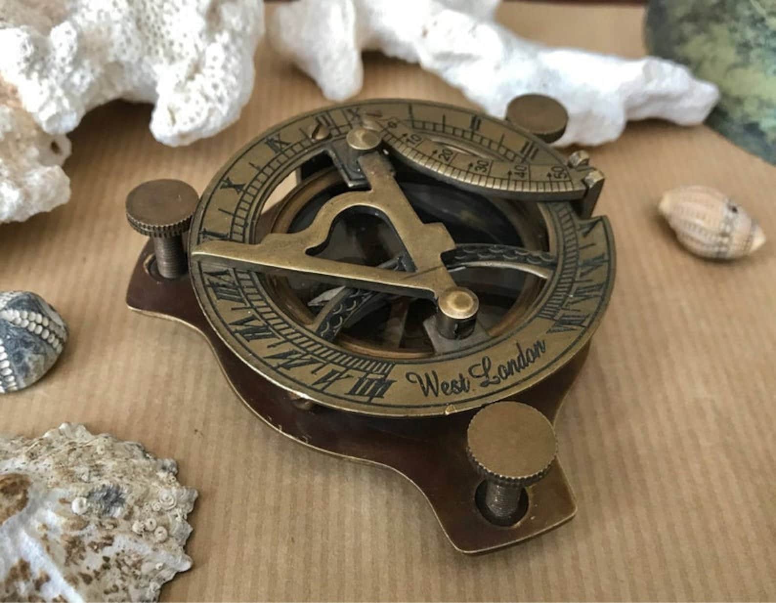 Antique Brass Sundial Compass Marine Boat Gift Pocket Sun Dial Etsy