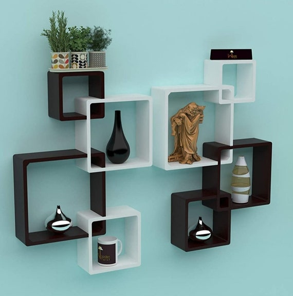 Modern Intersecting Wall Shelf Home Wall Decor Set of 8 White and