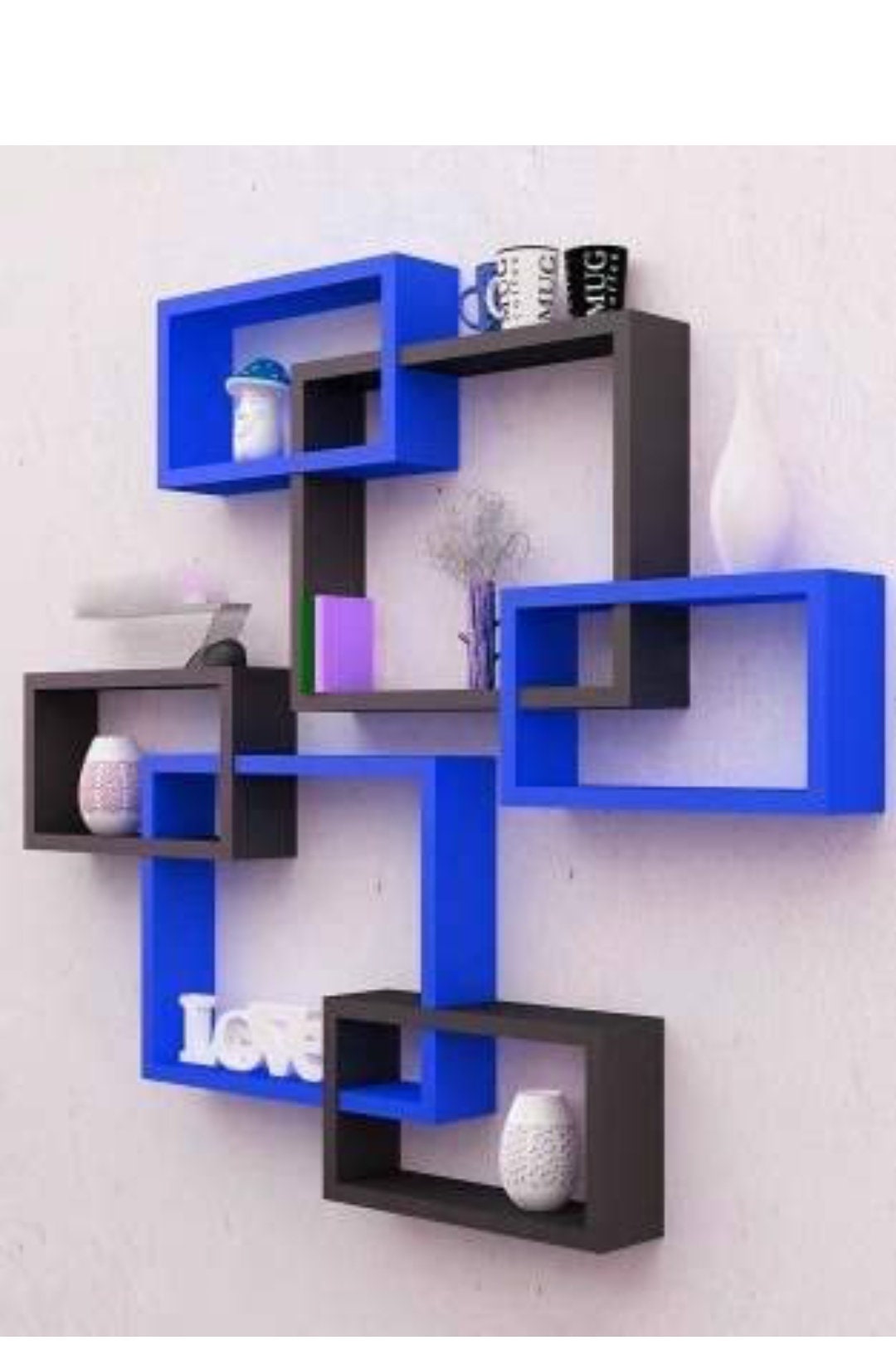 Modern Intersecting Wall Shelf/ Home Wall Decor Set of 6 blue Etsy