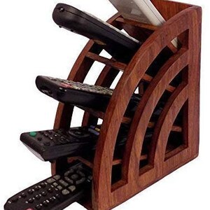 Handmade Wooden Remote Control Storage Holder Stand Organizer Rack Design Remote Holder (Brown)