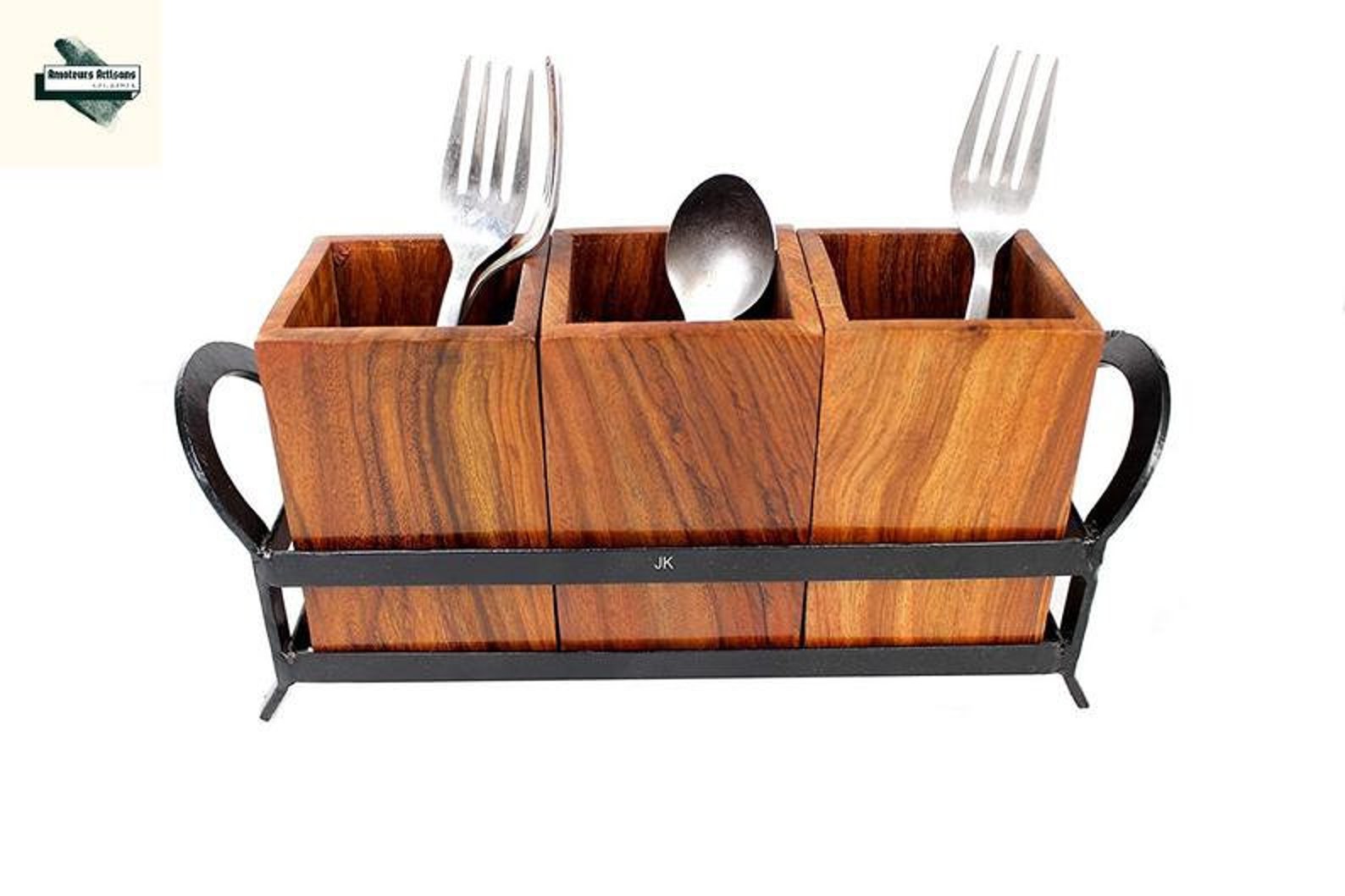 Wooden Cutlery Holder for Dining Table With 3 Jar and Wrought Etsy