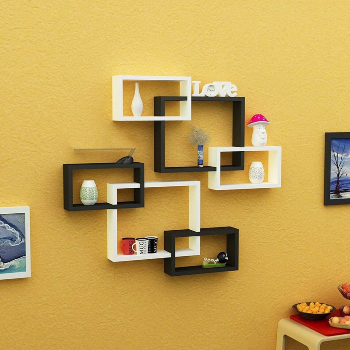 Modern Intersecting Wall Shelf/ Home Wall Decor Set of 6 Etsy