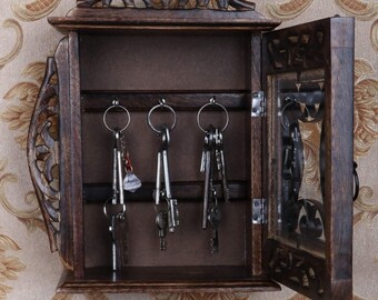 Wooden Key Holder Box/Antique Key Box/Wooden key cabinet, Handmade key house/Key keeper/ Wall hanging key hanger, Key storage box