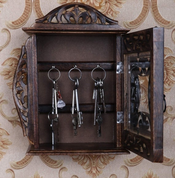 Caja de llaves de madera para pared, soporte para llaves de pared de madera  vintage, organizador de llaves, armario rústico para llaves