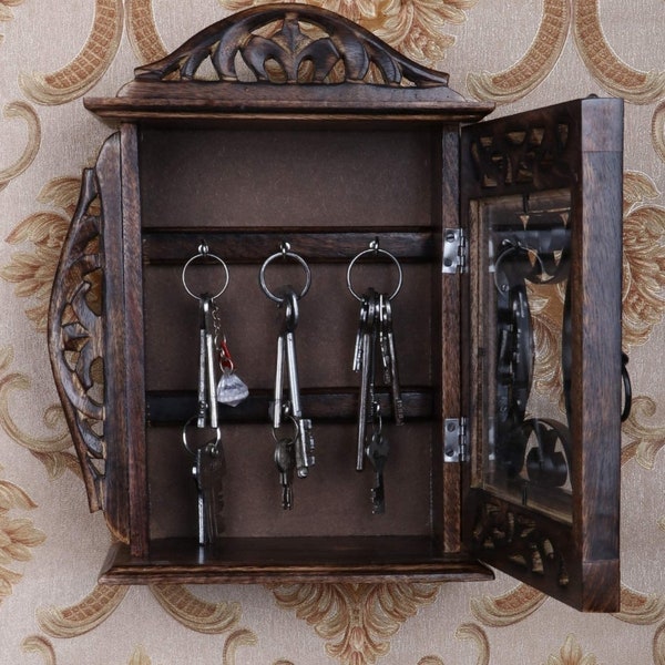 Wooden Key Holder Box/Antique Key Box/Wooden key cabinet, Handmade key house/Key keeper/ Wall hanging key hanger, Key storage box